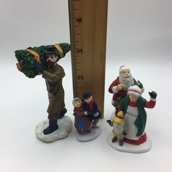 Set of 4 Christmas Village People Figures Santa Mrs. Claus Skaters Man Elf Tree - Picture 10 of 10